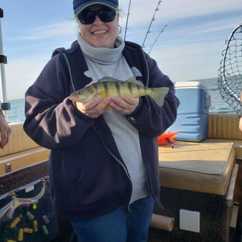 Thumbs Up Charter Services - Daughter Andrea with a very nice perch - Fishing Near Me - Bay Port, Michigan