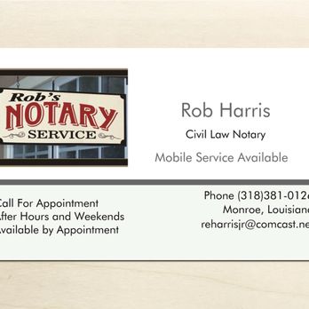 Rob's Notary Service - Business Card - Notaries Near Me - Monroe, Louisiana Rob's Notary Service - Business Card - Notaries Near Me - Monroe, Louisiana
