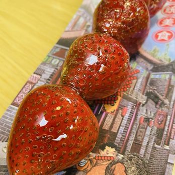 Great Wall Restaurant - Fresh strawberries, skewered, and coated in a thin, crunchy sugar shell.  delicious. - Chinese Near Me - South Salt Lake, Utah