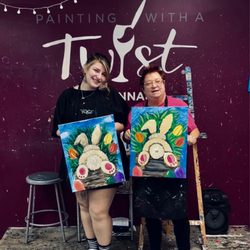 Painting with a Twist - Alexa and Teresa after our bunny butt painting
