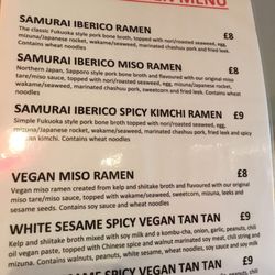 Tatami Ramen - The menu