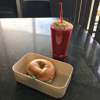 Blue Chip Cafe - Rosemary Bagel w/ Cream Cheese, Salmon, & Veggies, Caramel Frappe - Desserts Near Me - Vancouver, British Columbia Blue Chip Cafe - Rosemary Bagel w/ Cream Cheese, Salmon, & Veggies, Caramel Frappe - Desserts Near Me - Vancouver, British Columbia