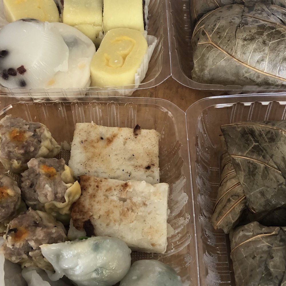 Happy Bakery - Dim Sum - Big Sticky Rice Chicken, Siu Mai, Lau Bok Gau  Daikon Turnip Cake), Pan Fried Chive Shrimp Dumpling, Various Desserts - Dim Sum Near Me - San Francisco, California