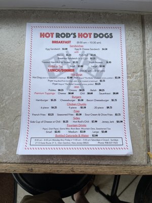Menu photo 1 Hot Rods Hot Dogs Glen Gardner, NJ