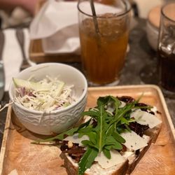 Simplylife Bakery Cafe - Arugula, chorizo, and Gouda cheese on toast tea set.