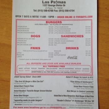 Five Guys - Menu - Burgers Near Me - El Paso, Texas