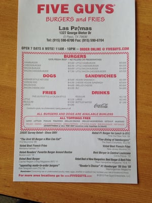 Menu photo 2 Five Guys El Paso, TX