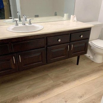BCB Flooring - He stained an old oak vanity to this beautiful dark finish! - Flooring Near Me - Anaheim, California BCB Flooring - He stained an old oak vanity to this beautiful dark finish! - Flooring Near Me - Anaheim, California