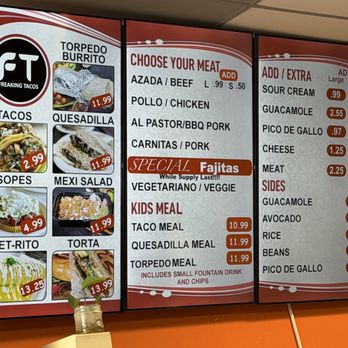 Freaking Tacos - Menu as of August 2026 - Mexican Near Me - Santa Rosa, California