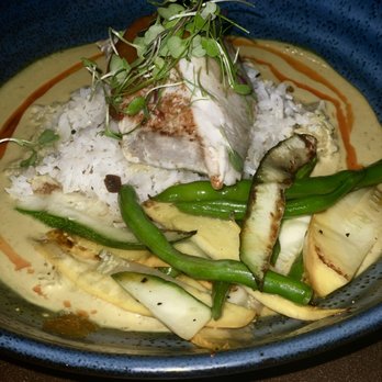 The Banyan Tree - Fish, veggies, curry sauce, and what my husband called the best chutney on top that he's ever had - Seafood Near Me - Kapalua, Hawaii The Banyan Tree - Fish, veggies, curry sauce, and what my husband called the best chutney on top that he's ever had - Seafood Near Me - Kapalua, Hawaii