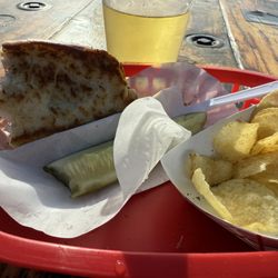 Blue Box Seafood Company - The crab roll.   A cold mango cider and a pickle !!