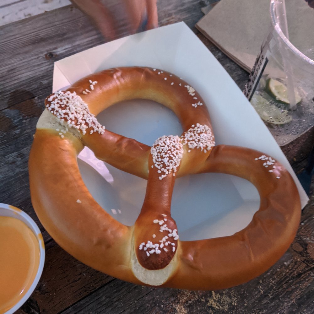 Constitution Yards - Soft pretzel with segregated salt. Why? - Beer Gardens Near Me - Wilmington, Delaware Constitution Yards - Soft pretzel with segregated salt. Why? - Beer Gardens Near Me - Wilmington, Delaware