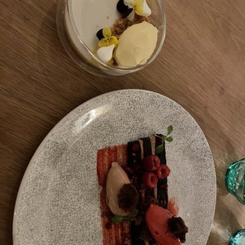Larsen - a pudding type almond dessert, I liked this better than the crème brûlée. The lava cake was light and refreshing. - Cocktail Bars Near Me - Laguna Beach, California