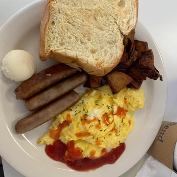 Cafe Weekend - Home fries with scrambled eggs, sausage, and brioche bread - Breakfast & Brunch Near Me - Allston, Massachusetts Cafe Weekend - Home fries with scrambled eggs, sausage, and brioche bread - Breakfast & Brunch Near Me - Allston, Massachusetts