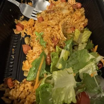 Pelicana Chicken - Kimchi Fried Rice with side salad $17+ $2 for sausage - oops partially eaten - Chicken Shop Near Me - New York, New York Pelicana Chicken - Kimchi Fried Rice with side salad $17+ $2 for sausage - oops partially eaten - Chicken Shop Near Me - New York, New York