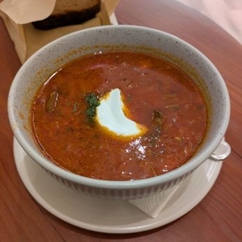 Cinderella Bakery & Cafe - A nice bowl of borscht with a dollop of sour cream in the center! - Russian Near Me - San Francisco, California