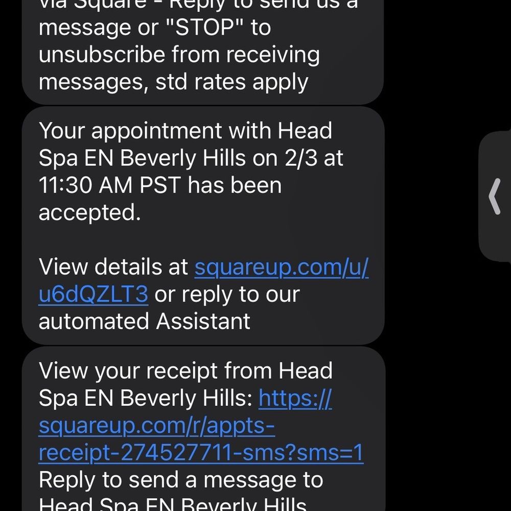 A confirmation text from the place, just so ppl know that I was actually there and tried the service