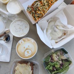 honey vanilla latte, turkey focaccia sandwich, cinnamon roll, carrot cake, pear salad, oatmeal honey vanilla latte, turkey focaccia sandwich, cinnamon roll, carrot cake, pear salad, oatmeal