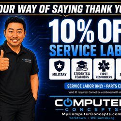 Our way of saying thank you! Military, students, teachers, first responders and seniors save 10% on service labor. ID required.