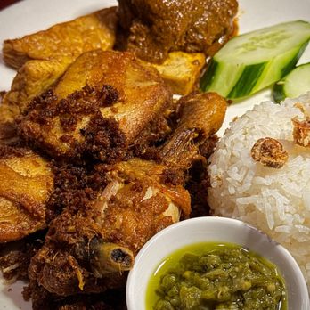 Bali Cafe Indo - Ayam Penyetan over rice with Tempe & tahu goreng plus green sambel. - Indonesian Near Me - Las Vegas, Nevada Bali Cafe Indo - Ayam Penyetan over rice with Tempe & tahu goreng plus green sambel. - Indonesian Near Me - Las Vegas, Nevada