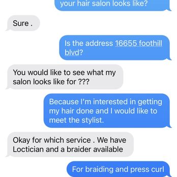 Angelic Hair - Here is the conversation that took place. - Hair Stylists Near Me - Ontario, California Angelic Hair - Here is the conversation that took place. - Hair Stylists Near Me - Ontario, California