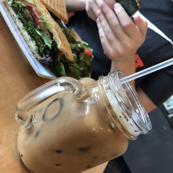 iJAVA Cafe - Iced Latte in the front and Salmon Panini at the back. Yummy as always - Cafes Near Me - San Jose, California iJAVA Cafe - Iced Latte in the front and Salmon Panini at the back. Yummy as always - Cafes Near Me - San Jose, California