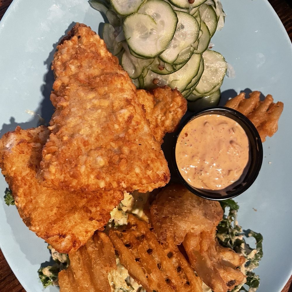 Frothy Beard Off World - Specials menu "beer battered fried grouper" sandwich minus the bread with slaw, cucumber salad with 5 waffle fries maybe as garnish? - Breweries Near Me - Summerville, South Carolina Frothy Beard Off World - Specials menu "beer battered fried grouper" sandwich minus the bread with slaw, cucumber salad with 5 waffle fries maybe as garnish? - Breweries Near Me - Summerville, South Carolina