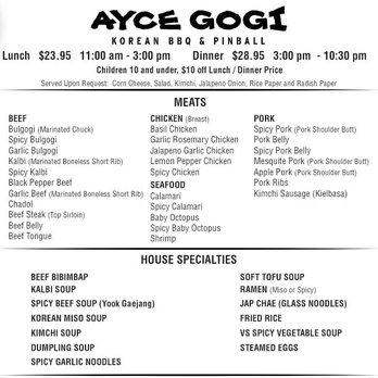 AYCE Gogi - VAN NUYS - AYCE menu - Korean Near Me - Van Nuys, California