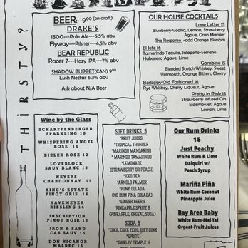 Marina Seafood Dockside Patio - Cocktail menu - Seafood Near Me - Berkeley, California