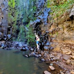 Having some fun at the first waterfall