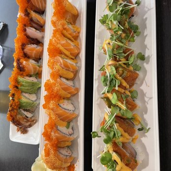 Sen Dai Sushi - (Left to right) Storm Bringer, Happy Blossom, Sumo Roll - Japanese Near Me - Milpitas, California Sen Dai Sushi - (Left to right) Storm Bringer, Happy Blossom, Sumo Roll - Japanese Near Me - Milpitas, California