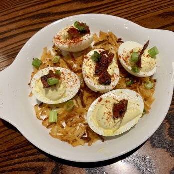 Budweiser Brew House - Bourbon Bacon Deviled Deviled eggs, bourbon glazed bacon, green onions - Sports Bars Near Me - Saint Louis, Missouri