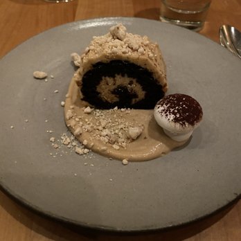 Coquine - Chocolate Buche de Noel with walnut praline buttercream. - New American Near Me - Portland, Oregon