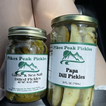 Pikes Peak Pickle Shack - Garlic & sea salt dilled pickles (spicy) and Papa dill pickles (a little spicy) - Specialty Food Near Me - Cascade, Colorado Pikes Peak Pickle Shack - Garlic & sea salt dilled pickles (spicy) and Papa dill pickles (a little spicy) - Specialty Food Near Me - Cascade, Colorado
