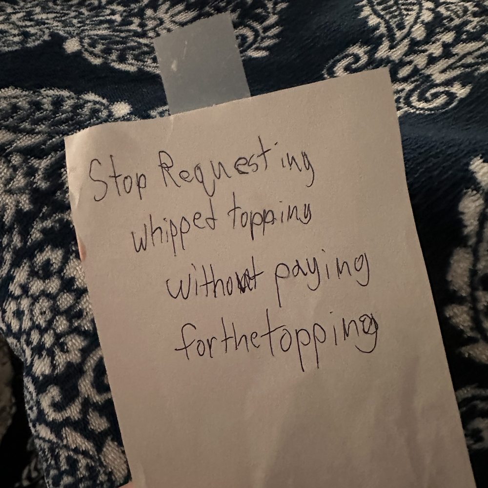 Photo of the passive aggressive note in my order Photo of the passive aggressive note in my order