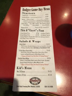 Menu photo 6 Pooley's Madison, WI