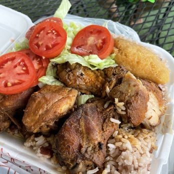 Island Choice - Chicken with rice and beans, small lettuce, salad, and a piece of cornbread - Caribbean Near Me - Avon Park, Florida Island Choice - Chicken with rice and beans, small lettuce, salad, and a piece of cornbread - Caribbean Near Me - Avon Park, Florida