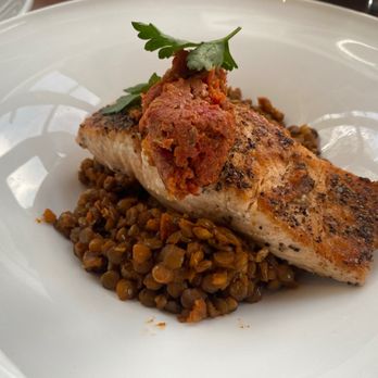Water's Edge Grill - Salmon and lentils - New American Near Me - Cambridge, Maryland Water's Edge Grill - Salmon and lentils - New American Near Me - Cambridge, Maryland