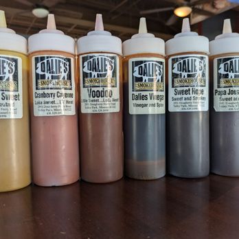 Dalie's Smokehouse - Table sauces at Dalie's Smokehouse, Valley Park - Barbeque Near Me - Valley Park, Missouri Dalie's Smokehouse - Table sauces at Dalie's Smokehouse, Valley Park - Barbeque Near Me - Valley Park, Missouri