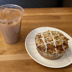 Fair Trade Coffee House - Iced Chai Latte with Almond Milk and Coffee Cake Muffin