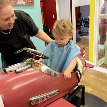 Pigtails & Crewcuts - Becky doing her magic! - Hair Salons Near Me - San Diego, California Pigtails & Crewcuts - Becky doing her magic! - Hair Salons Near Me - San Diego, California