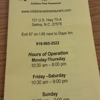 Robbins Nest Restaurant - Southern cooking at hospitality at its best. - Southern Near Me - Selma, North Carolina