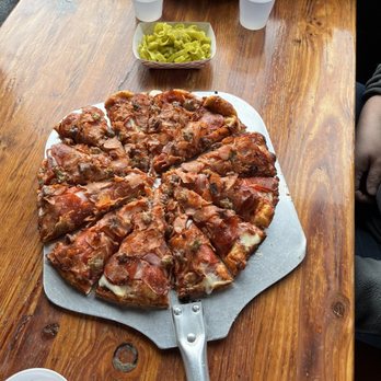 Pizza Harbor - All-Meat Combo with side of pepperoncini - Pizza Near Me - Seaside, Oregon