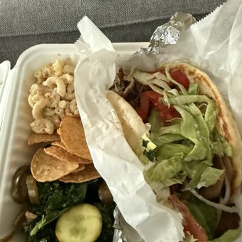 Nature's Plate - Vegetarian and Gyro with chips, macaroni salad, kale, and pickles - Juice Bars & Smoothies Near Me - Keyport, New Jersey