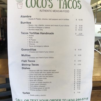 Coco's Tacos - Menu - Tacos Near Me - Gardena, California