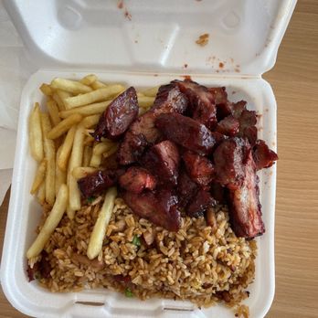 Michy's Chino Boricua - Boneless spareribs and pork fried rice and French fries - Chinese Near Me - Katy, Texas