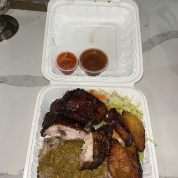The Jerk Stop - Jerk Chicken Rice and Gungo Peas Curry Chicken gravy Cooked Vegetable Fried Plantain - Caribbean Near Me - Pembroke Pines, Florida The Jerk Stop - Jerk Chicken Rice and Gungo Peas Curry Chicken gravy Cooked Vegetable Fried Plantain - Caribbean Near Me - Pembroke Pines, Florida