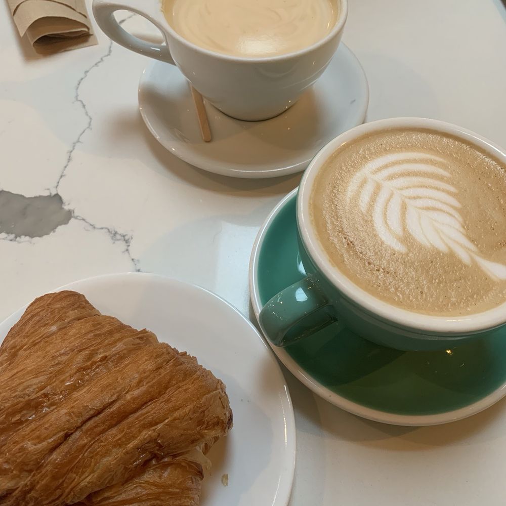 Home Coffee Roasters - Latte and Hazelnut Latte with Butter Croissant - Coffee & Tea Near Me - San Francisco, California Home Coffee Roasters - Latte and Hazelnut Latte with Butter Croissant - Coffee & Tea Near Me - San Francisco, California