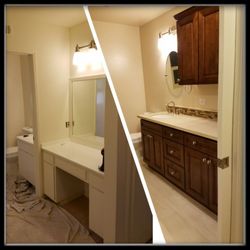 Interior Reflections - Before & After Bathroom Remodel 
Removed wall & door to combine bathroom & make up area as one larger master bathroom.