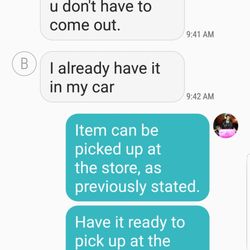 B & B Thomas Upholstery - 2/5: (TEXT 1) Juan's pushy texts to me wanting to deliver to my house when I told him no several times already.